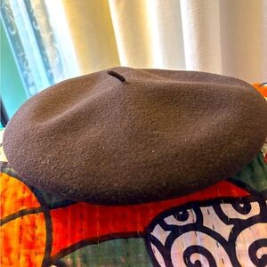 Vintage Black Beret Basque Brown Wool sz 7